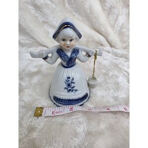 Vintage Ceramic Dutch‎ Girl Figurine Bell Blue White Folk Art Collectible